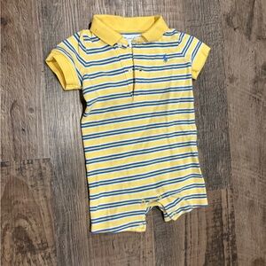 Ralph Lauren Yellow and Blue Striped Polo Onesie 6 months